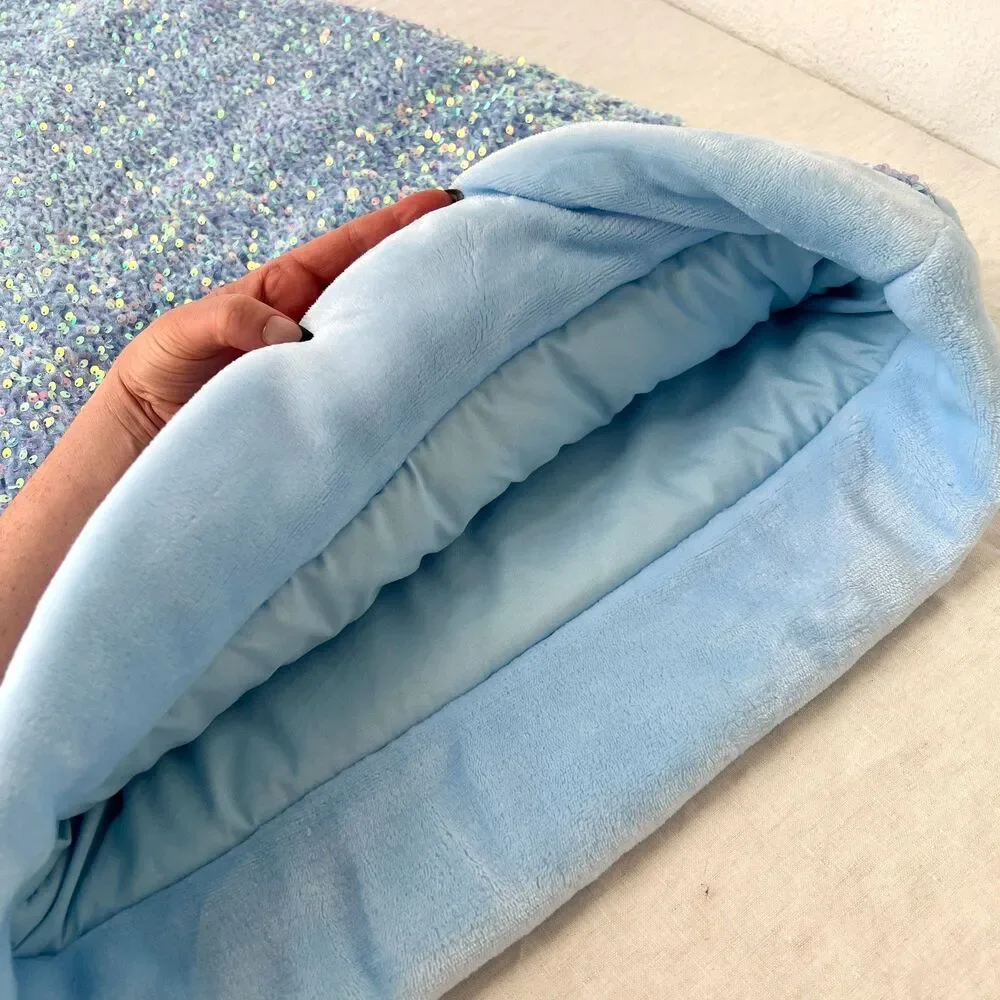 Mermaid Tail Blanket Plushy Light Blue Sequins Size Large 22